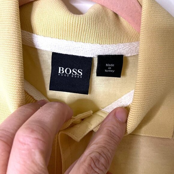 Hugo Boss Mens Polo Shirt Yellow Size Medium Pure Cotton Short Sleeve Button - Picture 4 of 16